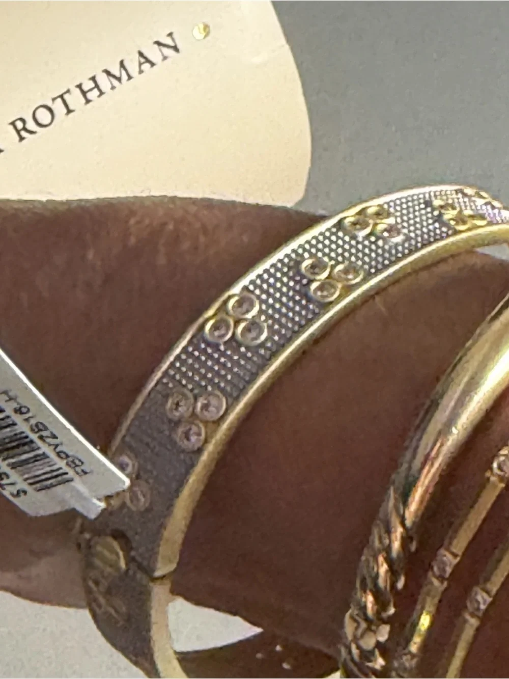 Freida Rothman Gold over Silver 925 Crystal Bangle Bracelet, NWT